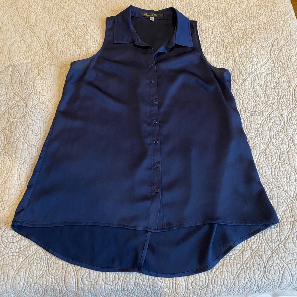 Navy split back collared blouse